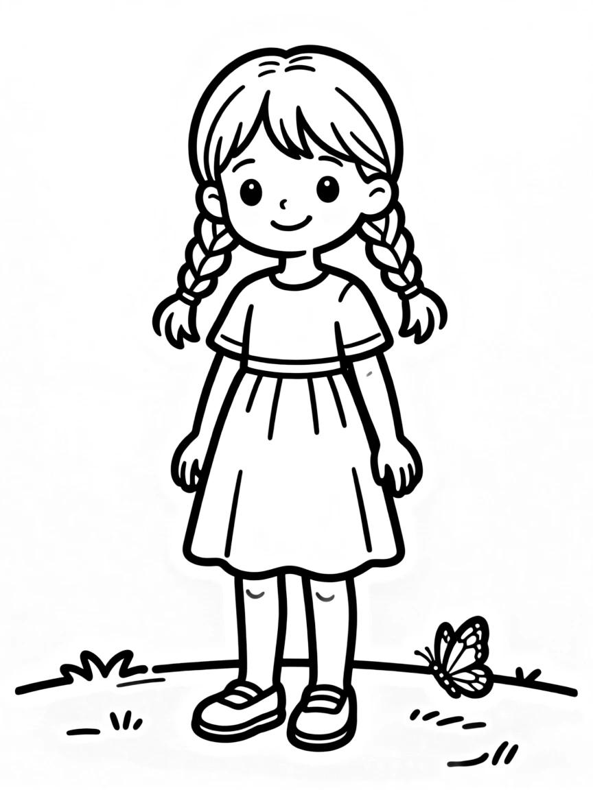 A girl with hair in a simple braided double ponytail.