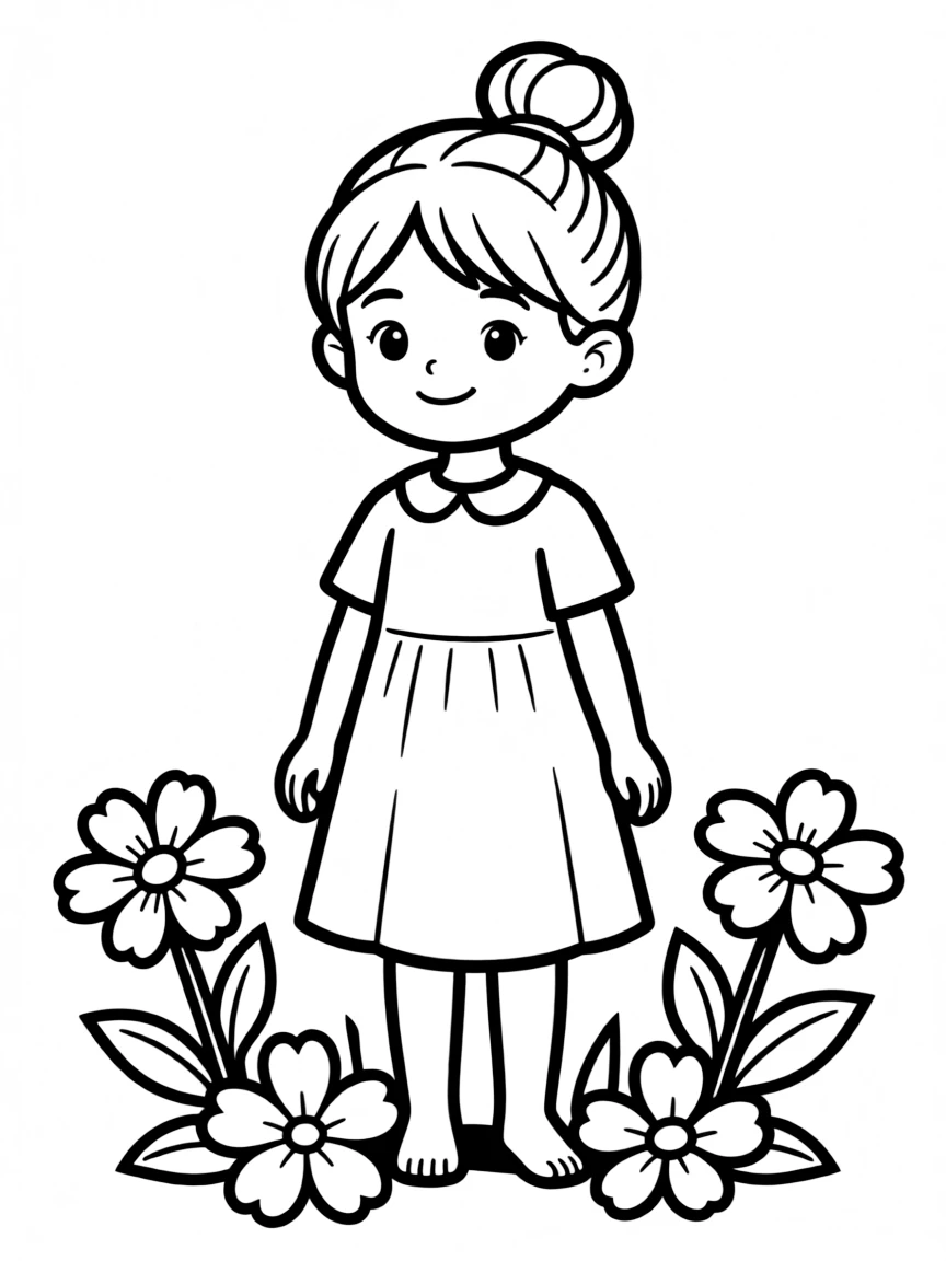 A girl with hair in a simple braided high bun.