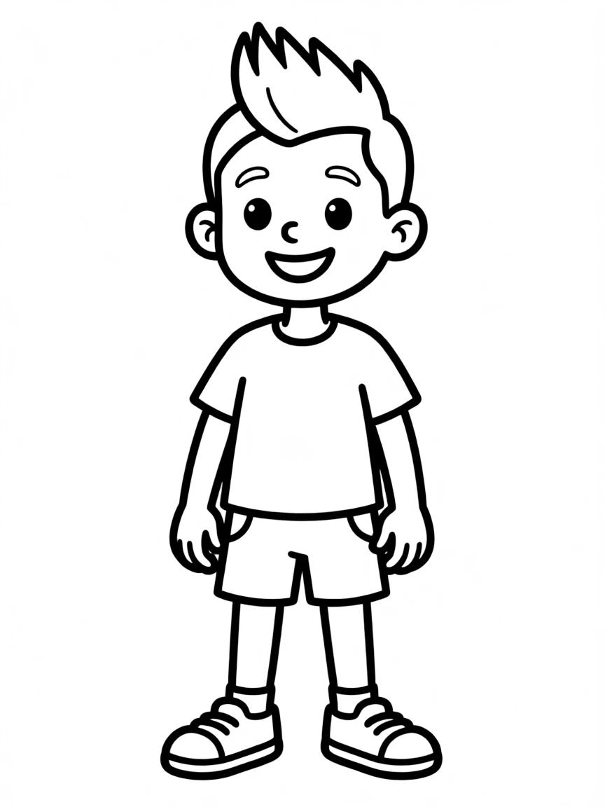 A boy with a simple mohawk, not too tall.