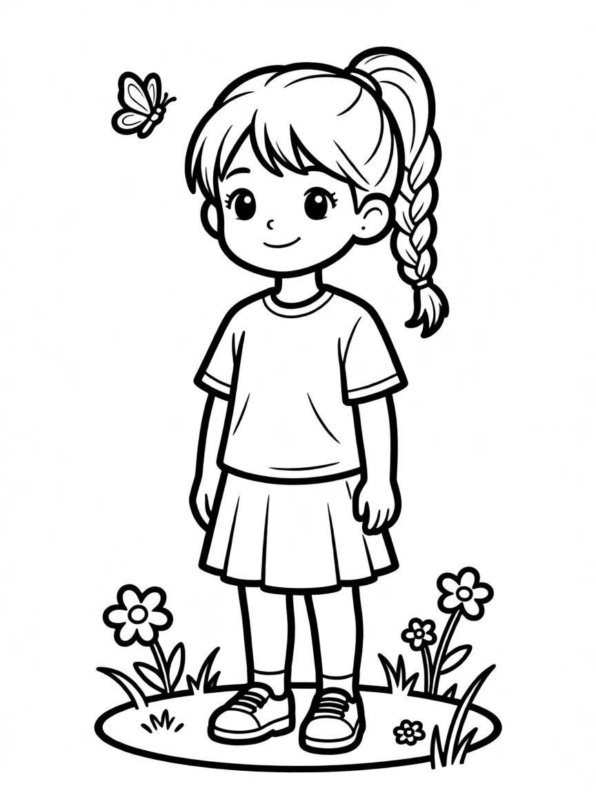 A girl with hair in a simple braided ponytail.