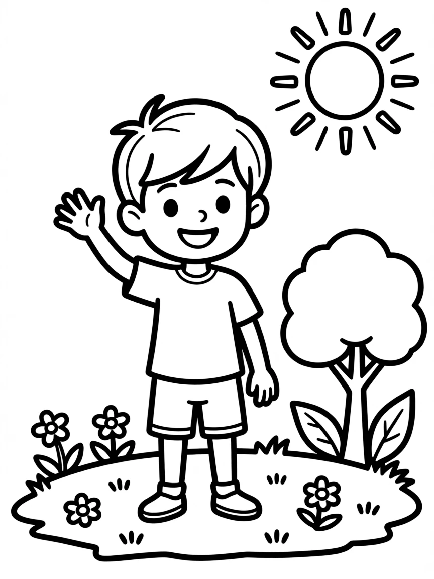 A boy with a simple side swept haircut.
