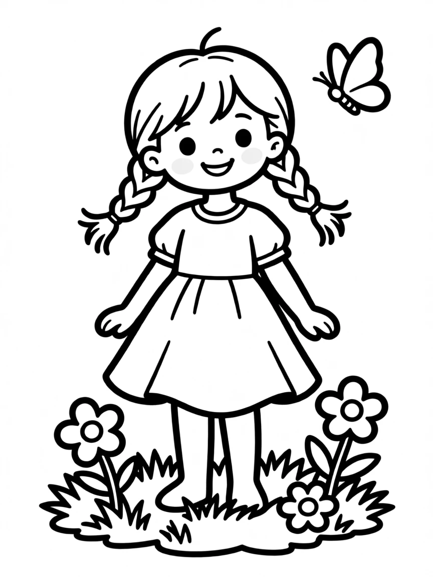 A girl with hair in a simple braided double pigtails.