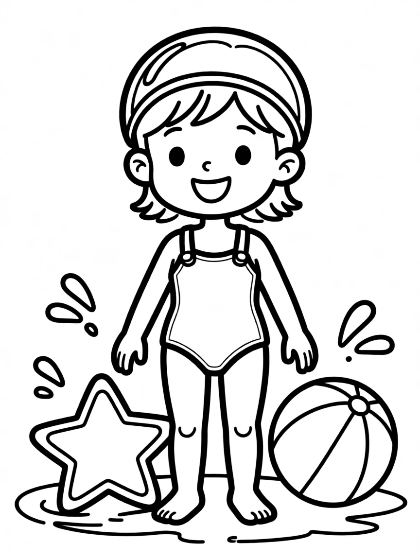A child with hair in a simple transparent swimming cap.