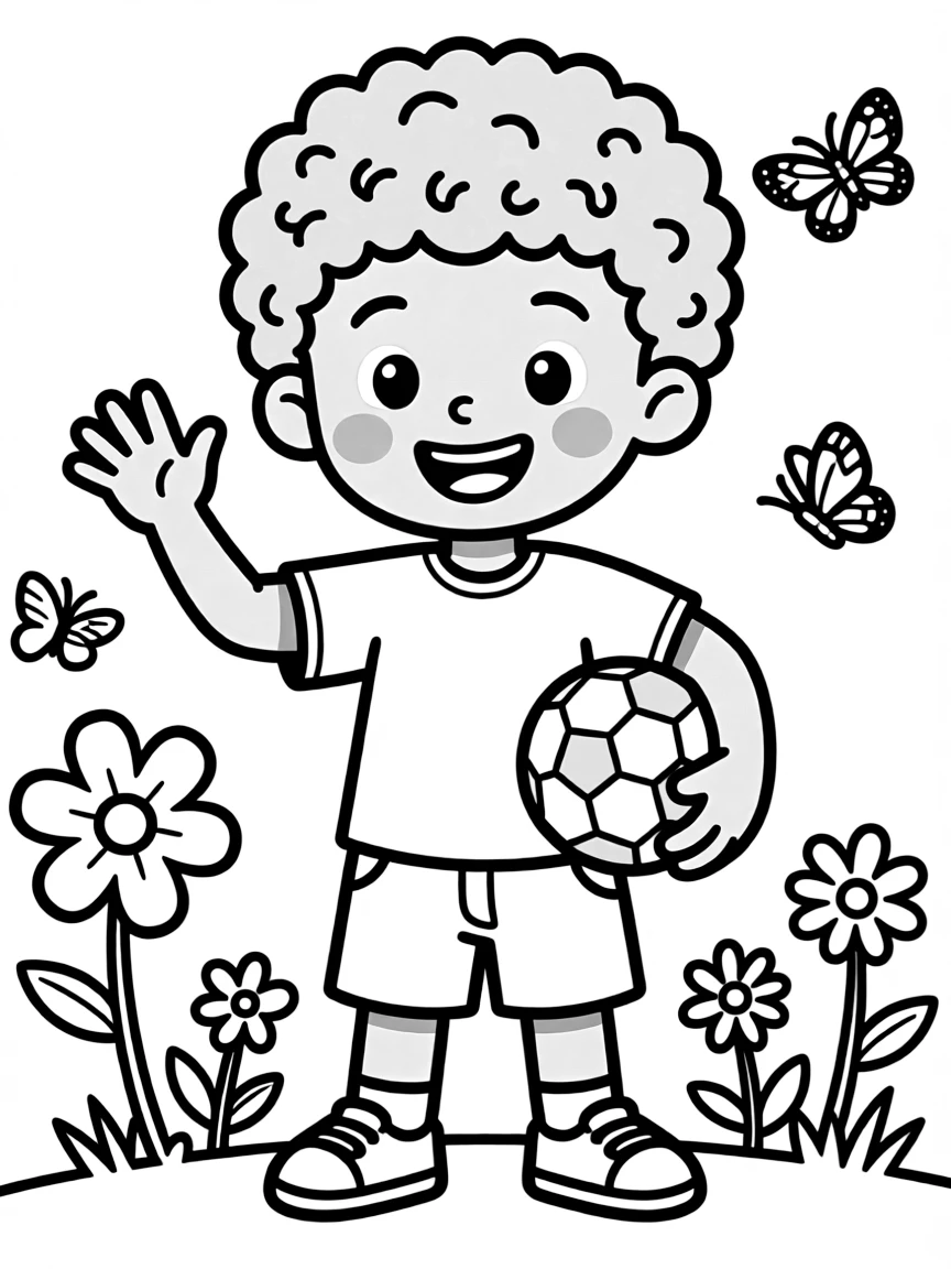 A boy with a short afro, neatly rounded.