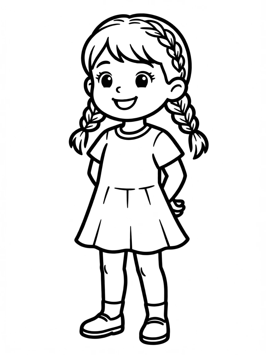 A girl with hair in a simple braided back pigtail.