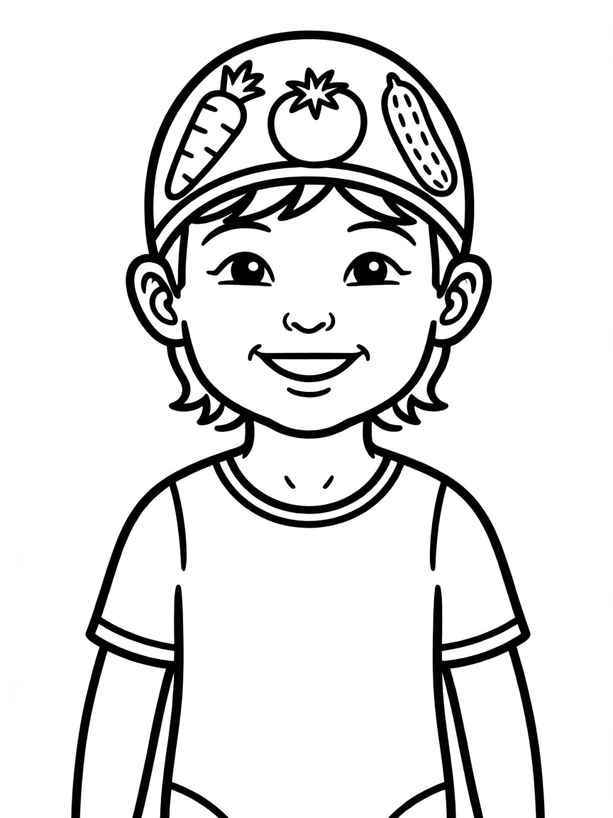 A child with hair in a simple vegetable print swimming cap.