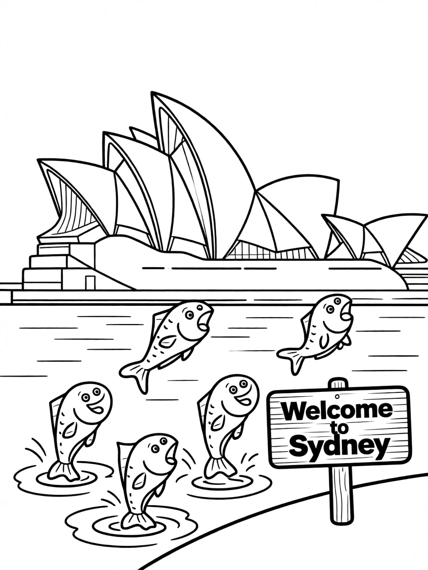 The Sydney Opera House with little singing fish.