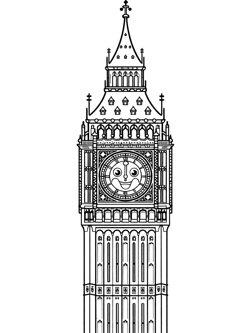Big Ben with a happy clock face.