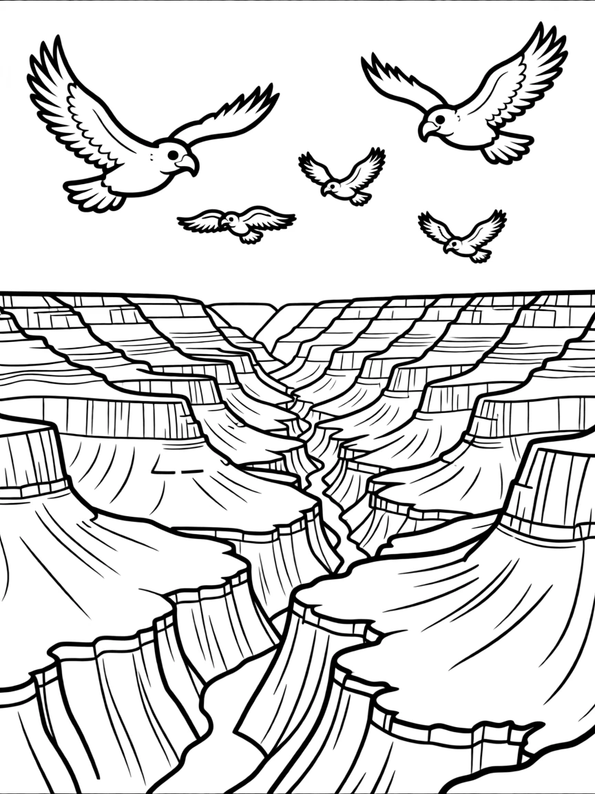 The Grand Canyon with little playful eagles.