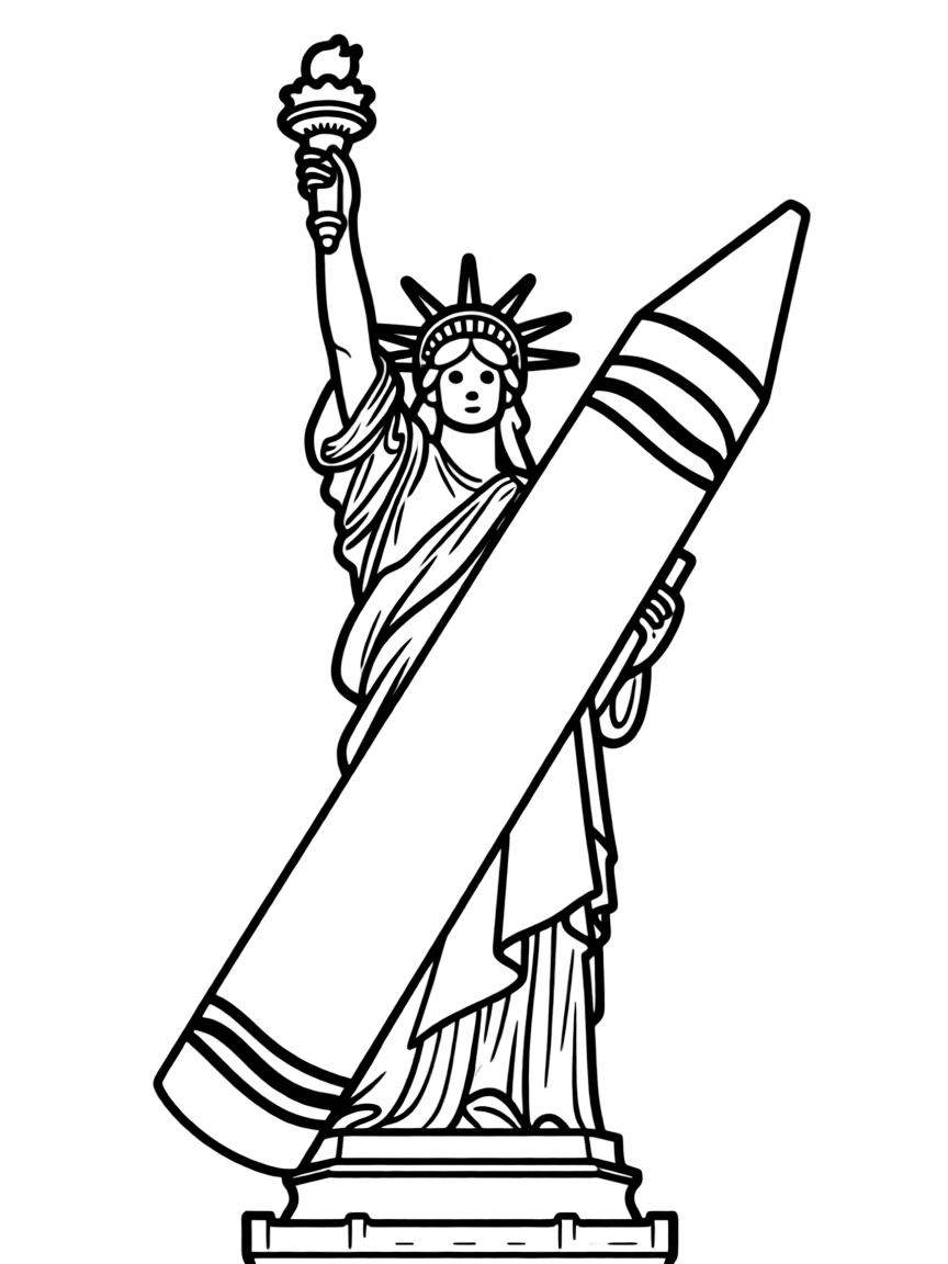 The Statue of Liberty holding a giant crayon.