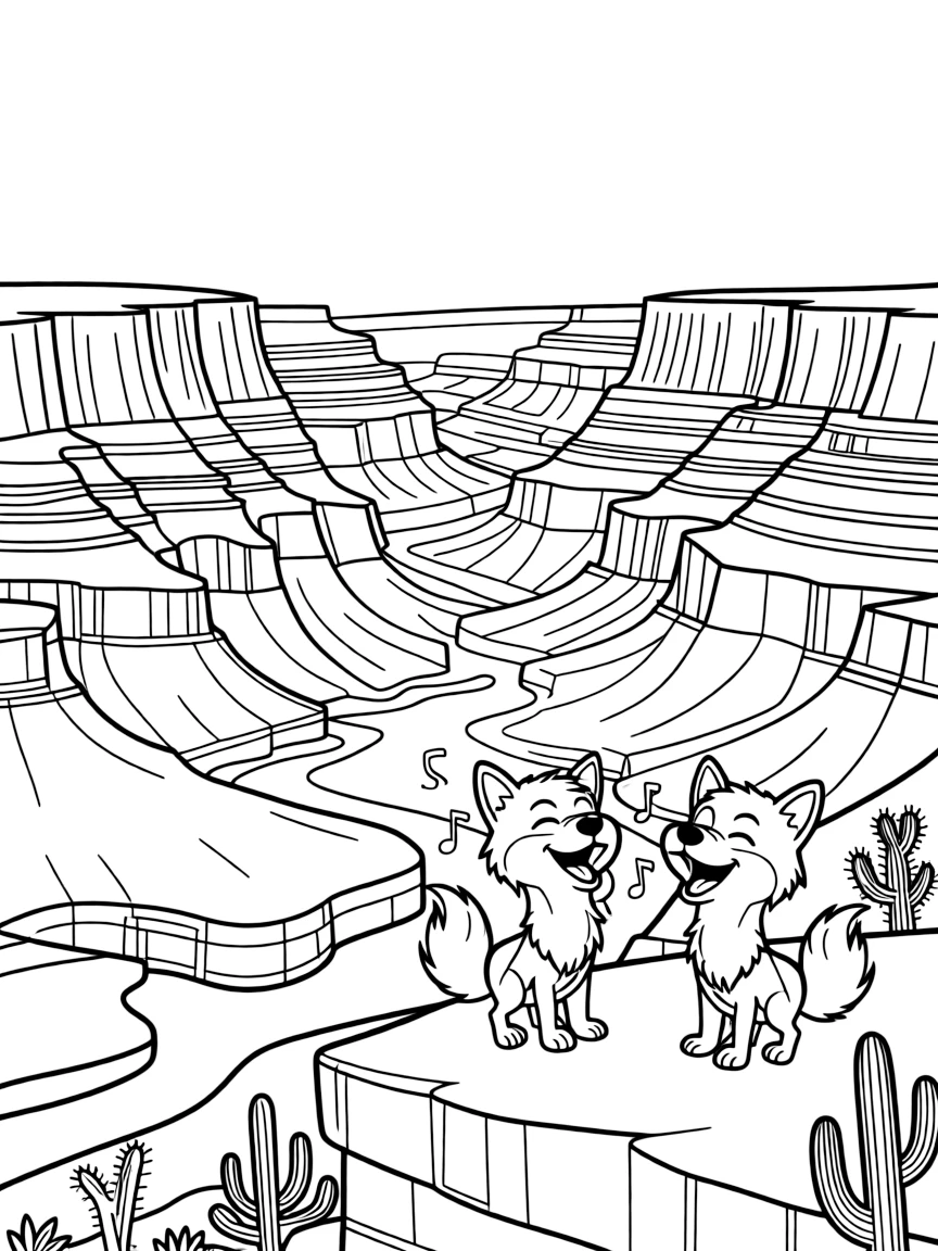 The Grand Canyon with happy little coyotes singing songs.