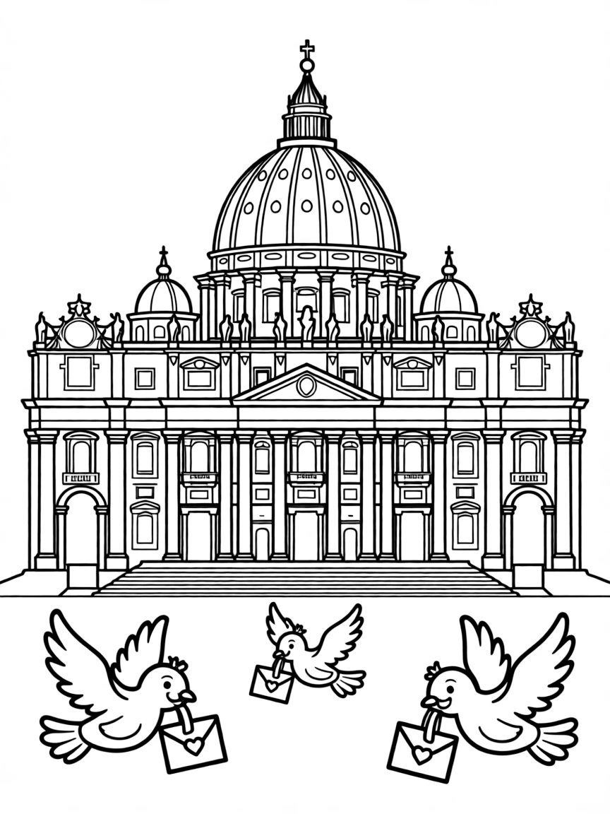 The Vatican City (St. Peter's Basilica) with happy little doves delivering mail.