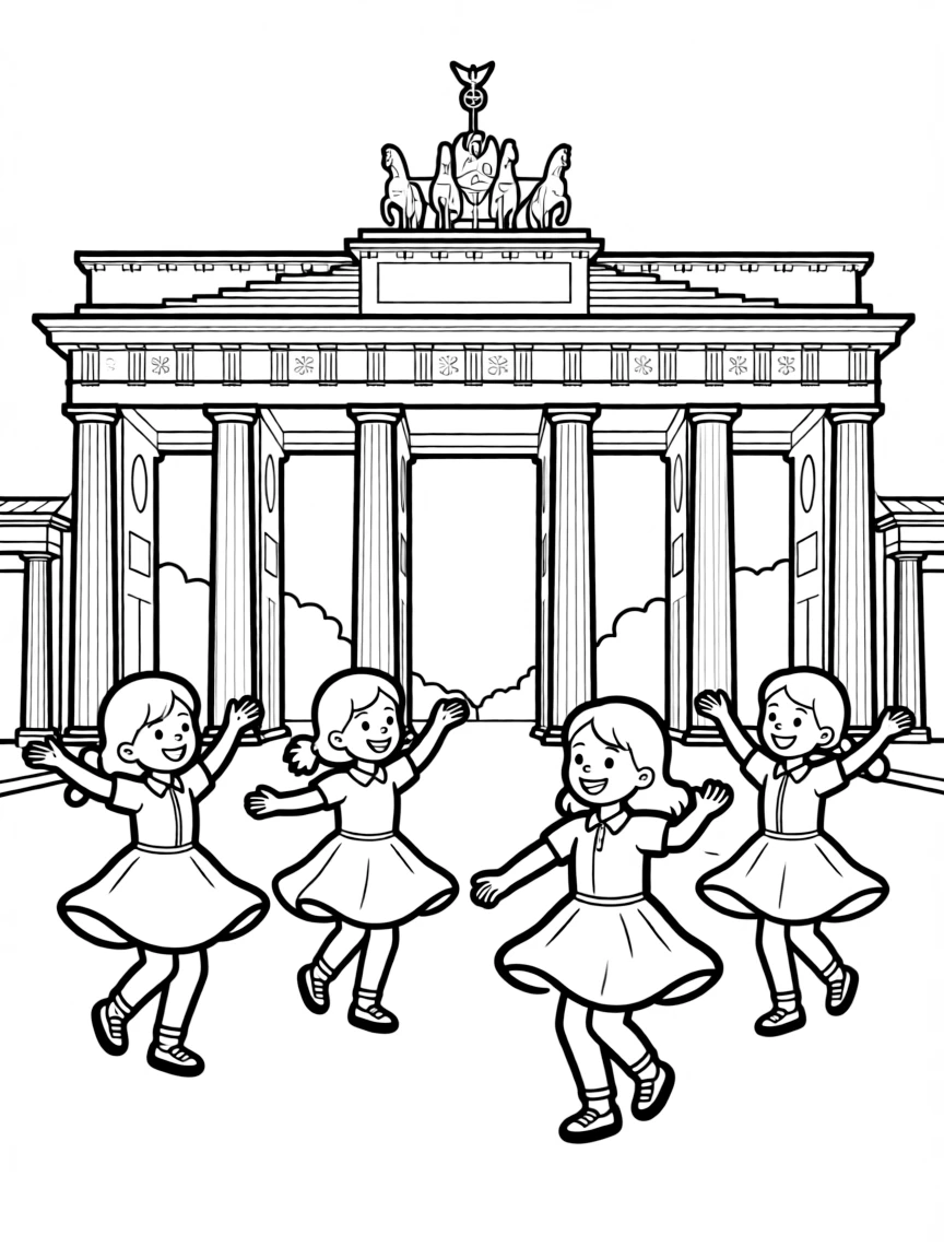 The Brandenburg Gate with happy little dancers spinning.