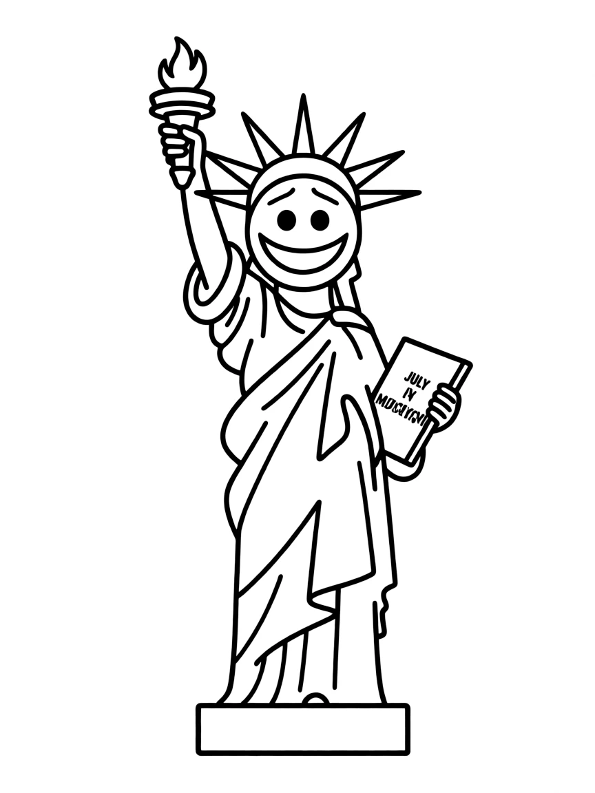 The Statue of Liberty wearing a giant smiley face.