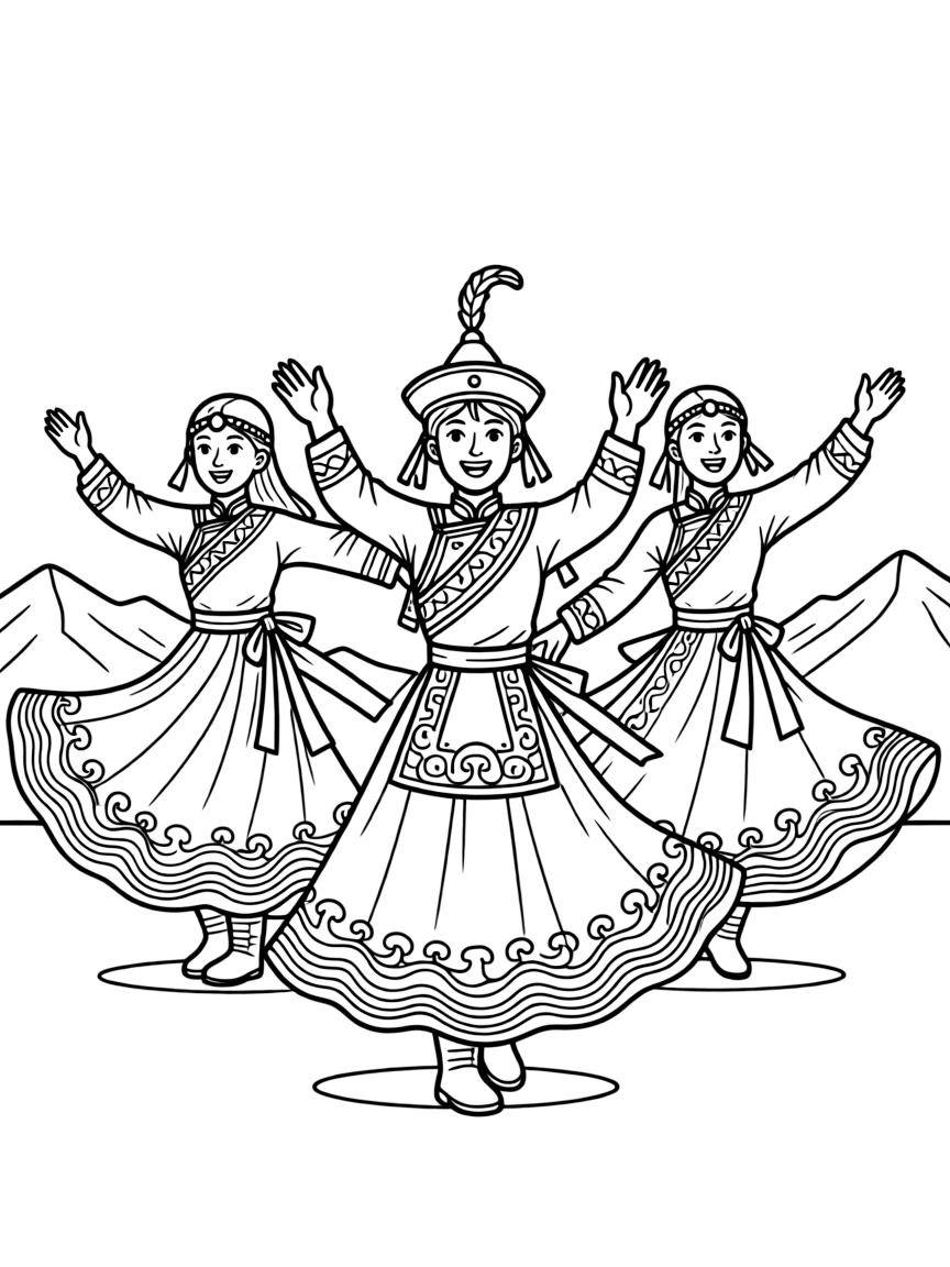 A traditional Tibetan dance with performers in elaborate costumes and lots of movement.