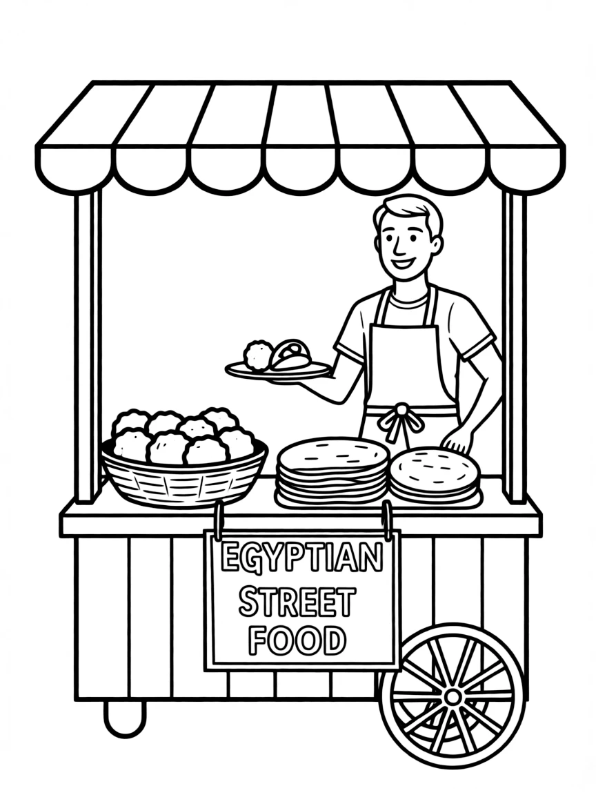 A delicious Egyptian street food stall with falafel and pita bread.