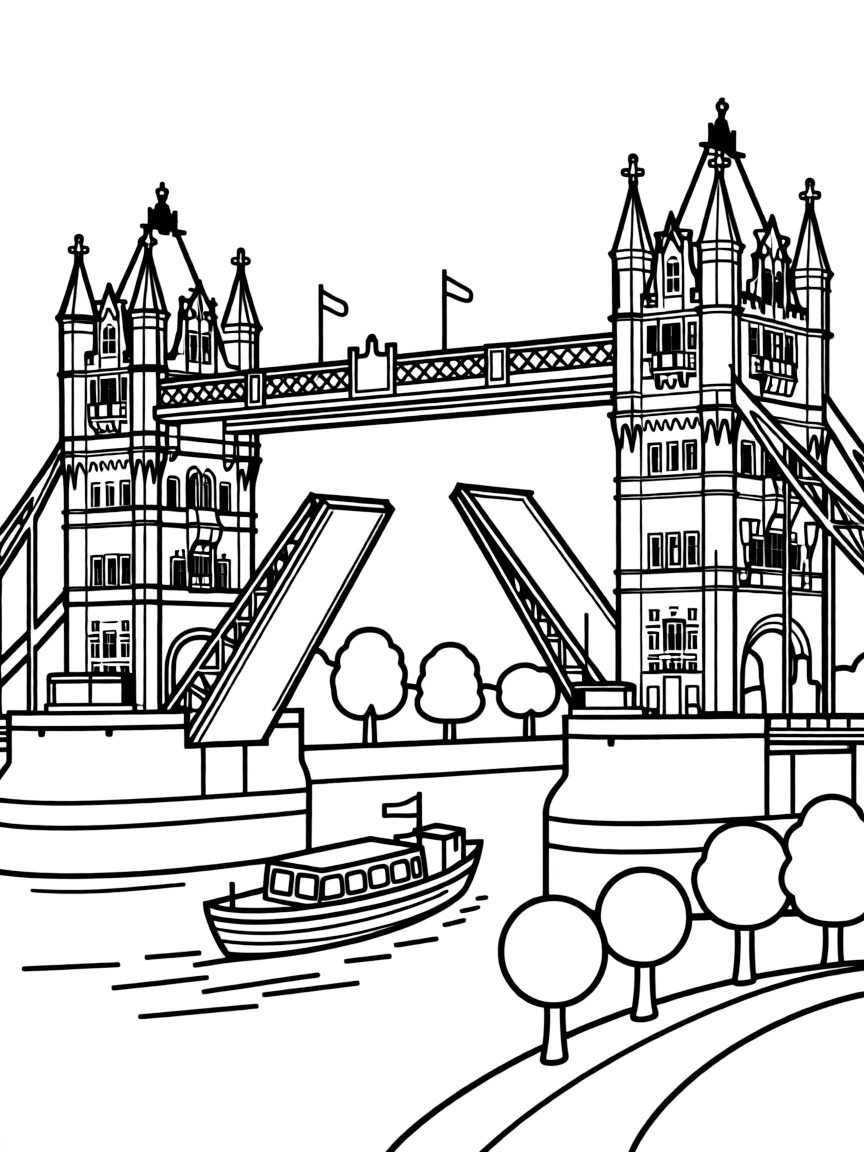 The Tower Bridge in London opening up for a boat to pass through.