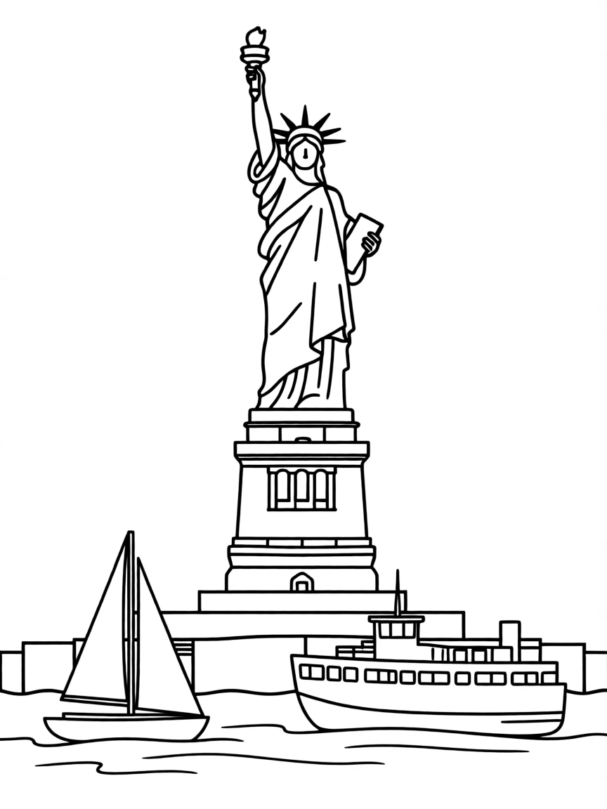 The Statue of Liberty in New York City welcoming boats to the harbor.