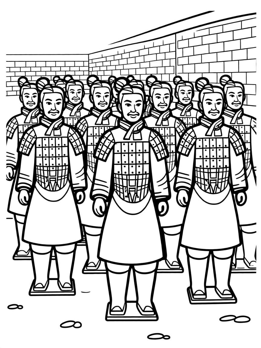 Terracotta warriors in China standing in rows, protecting an ancient tomb.