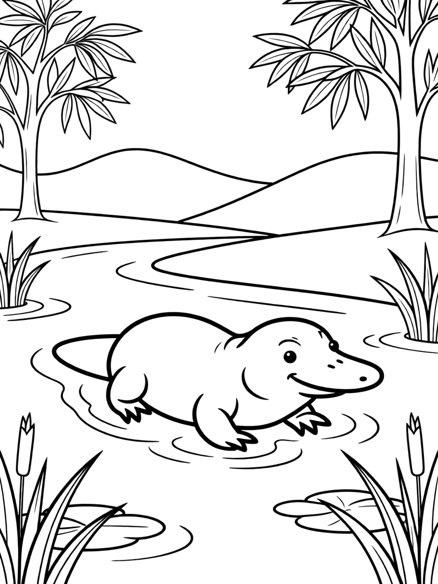 A friendly platypus swimming in an Australian river.