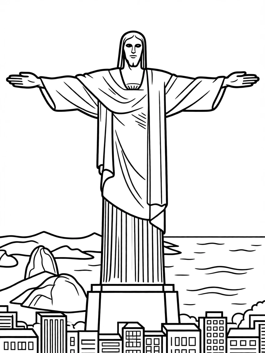 The Christ the Redeemer statue in Rio de Janeiro, Brazil, overlooking the city and the ocean.