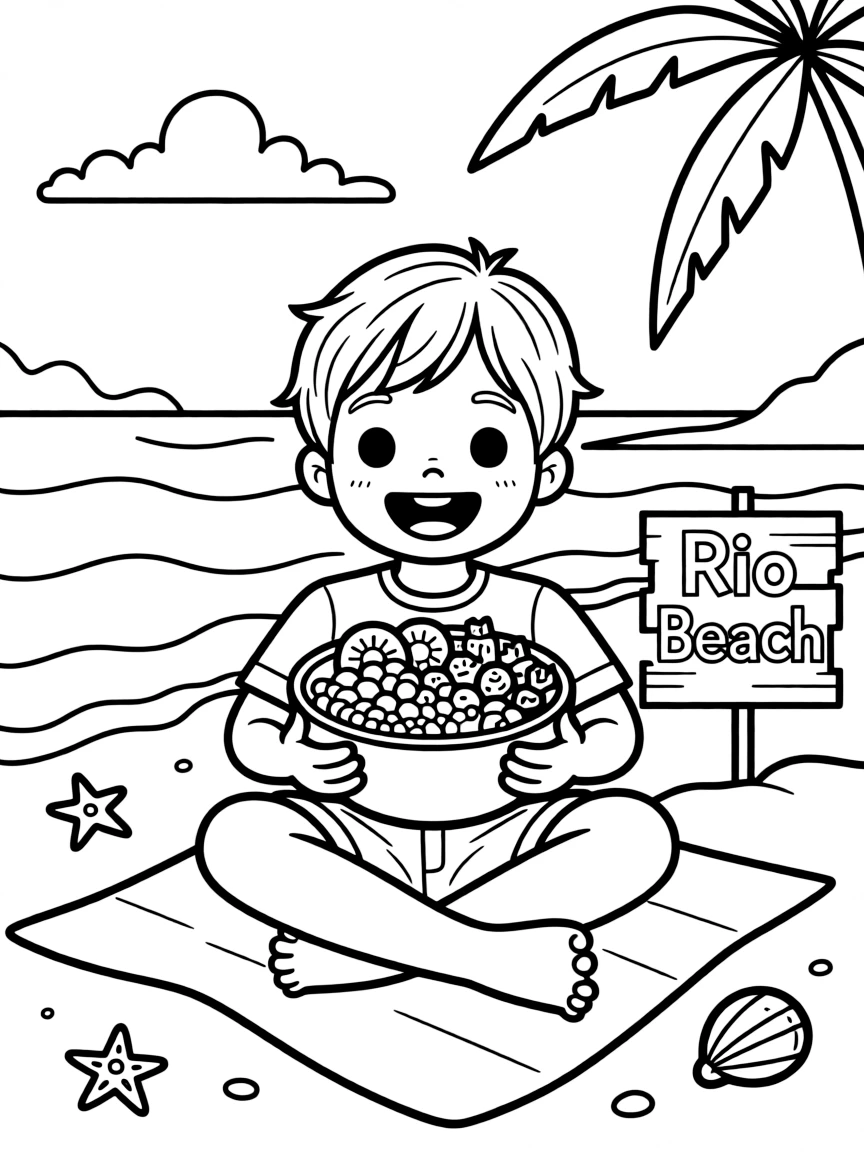 A delicious acai bowl being enjoyed on a beach in Rio.