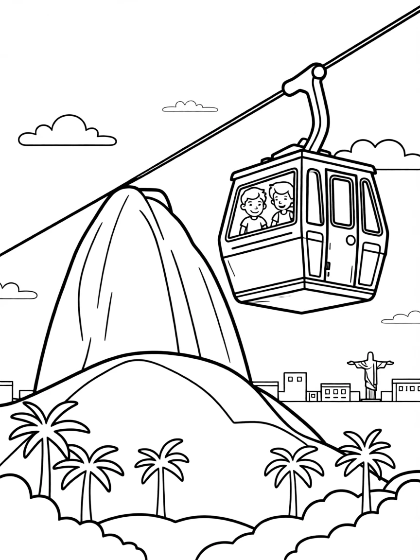 A cable car going up Sugarloaf Mountain in Rio with amazing views.