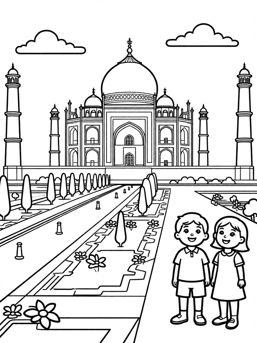 The Taj Mahal in India with its beautiful white marble and tranquil gardens.