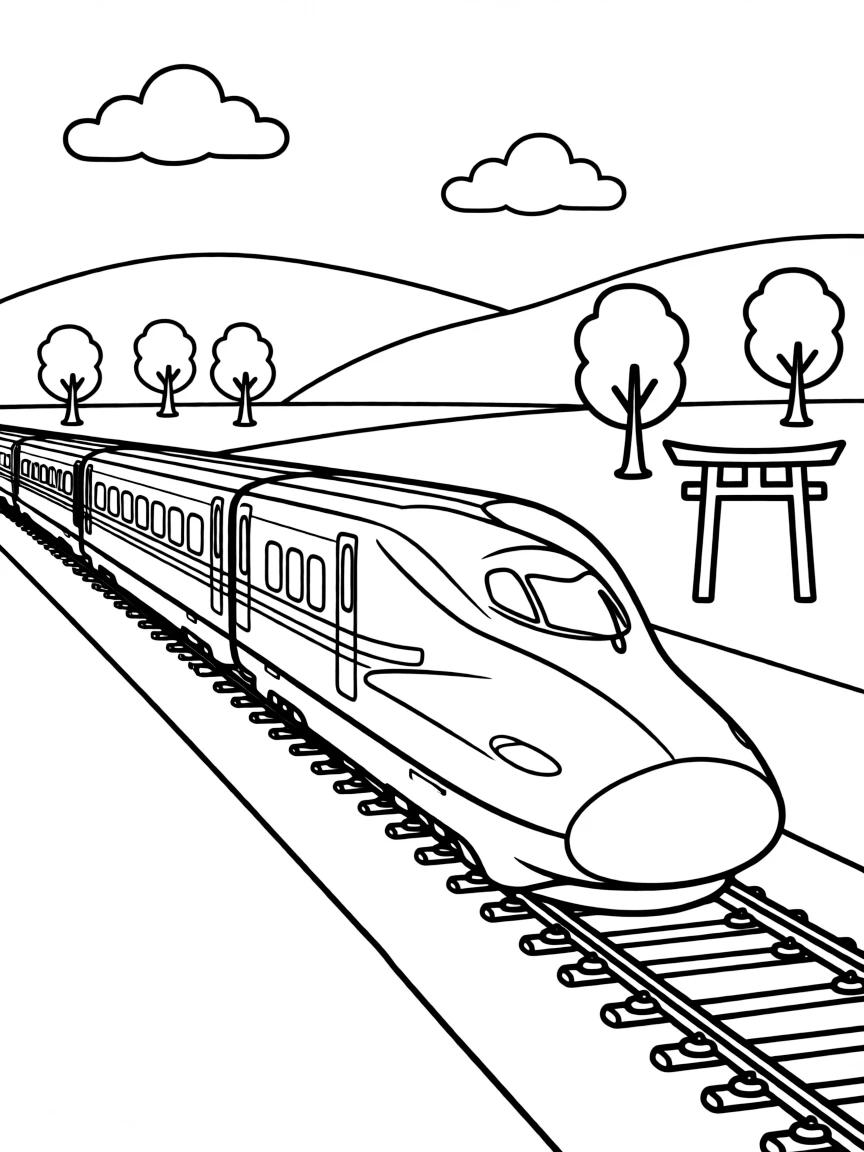 A bullet train (Shinkansen) zooming through the Japanese countryside.