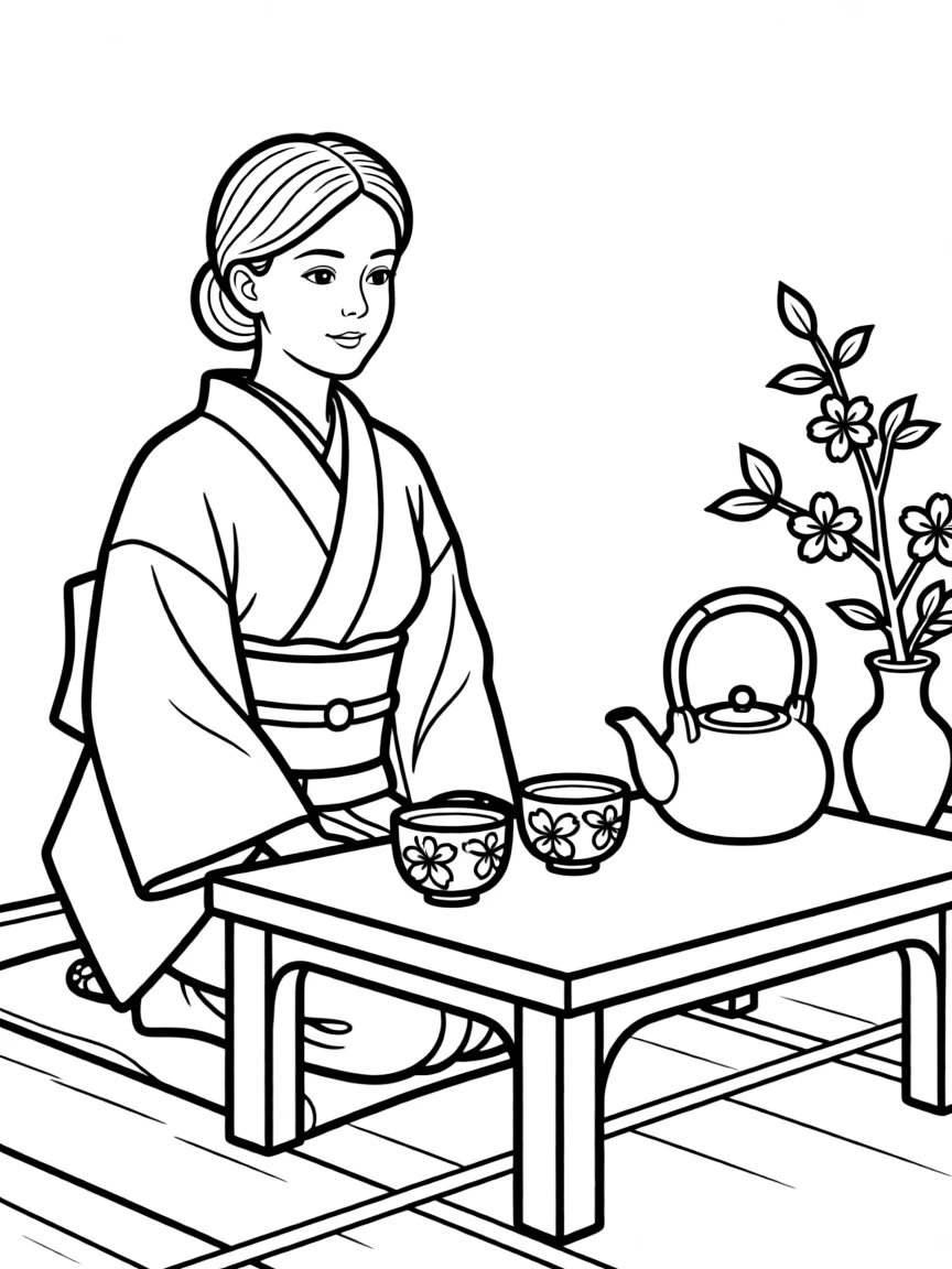 A traditional Japanese tea ceremony with elegant teacups.