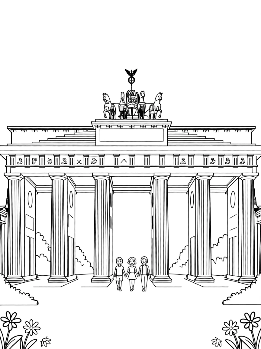 The Brandenburg Gate in Berlin with people walking through its archway.