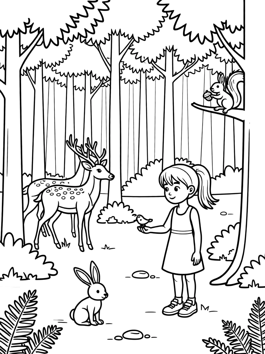 A beautiful German forest with tall trees and playful animals.