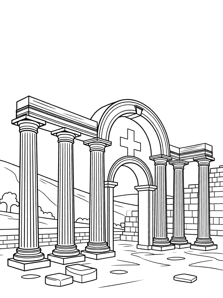 Ancient Roman ruins in Italy with columns and arches.