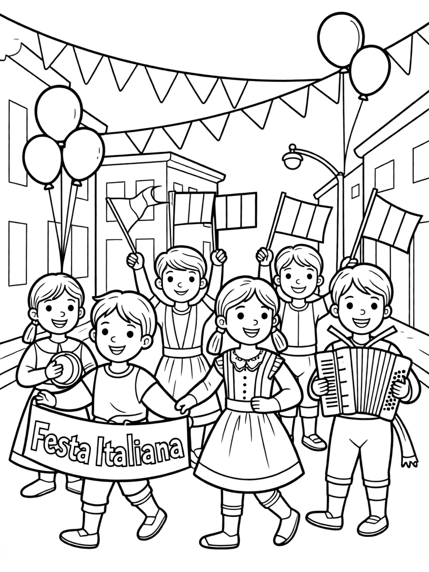 A festive Italian parade with colorful costumes and lively music.