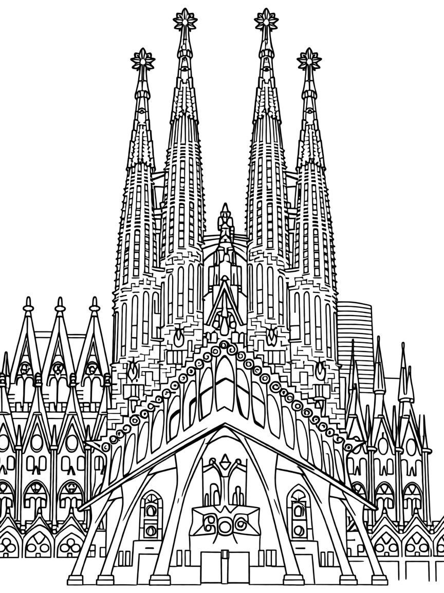 The Sagrada Familia in Barcelona, Spain, with its unique spires and intricate details.
