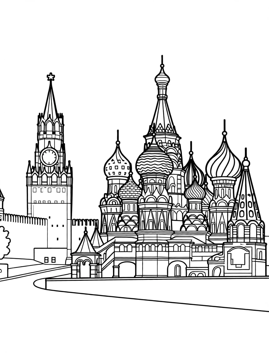 The Kremlin in Moscow, Russia, with its red walls and onion domes.