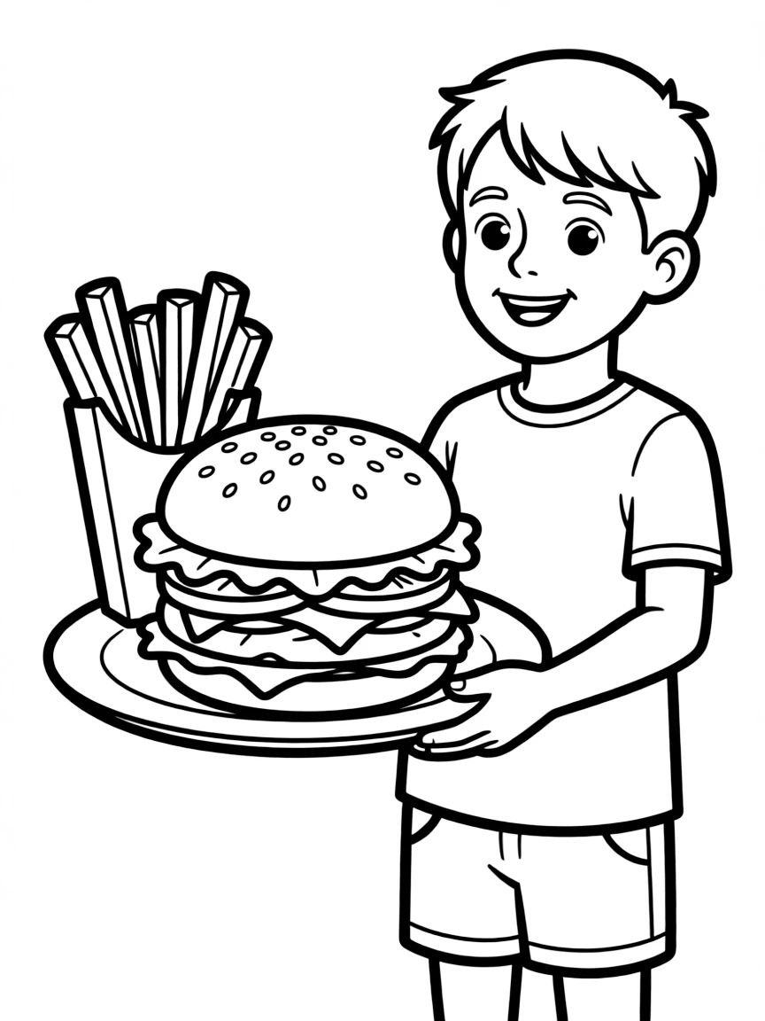 A delicious American hamburger and fries being served.