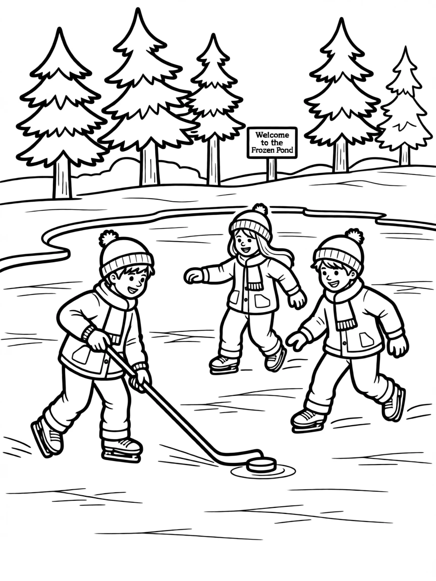 Kids playing hockey on a frozen pond in Canada.