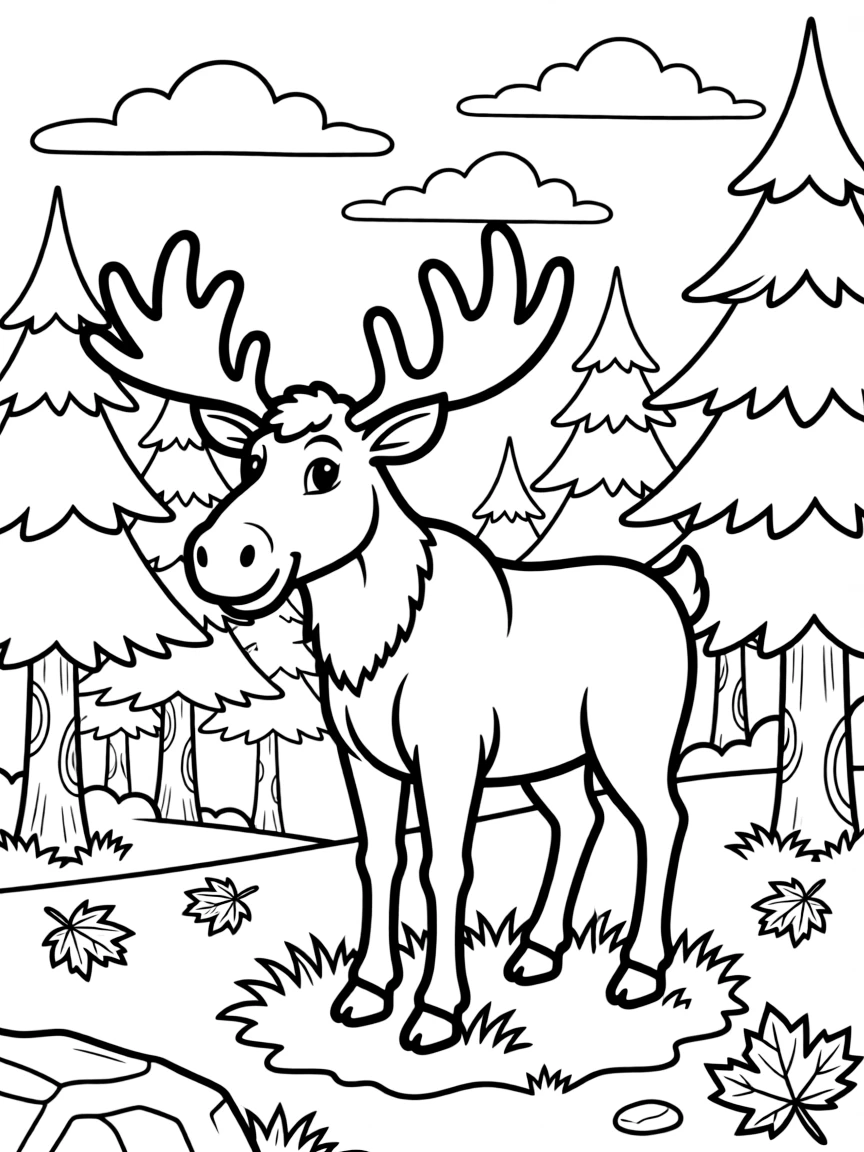 A friendly moose in a Canadian forest.