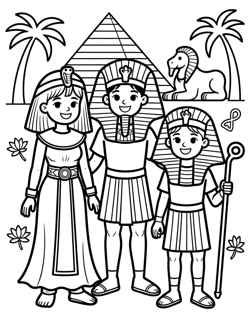 Kids dressed as Cleopatra and pharaohs in Egypt, playing make-believe.
