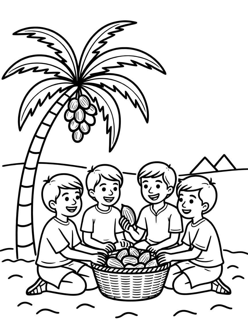 A group of happy children sharing dates in Egypt.