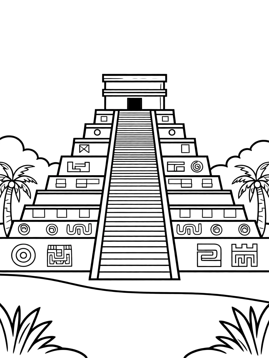 The Chichen Itza pyramid in Mexico with ancient Mayan symbols.