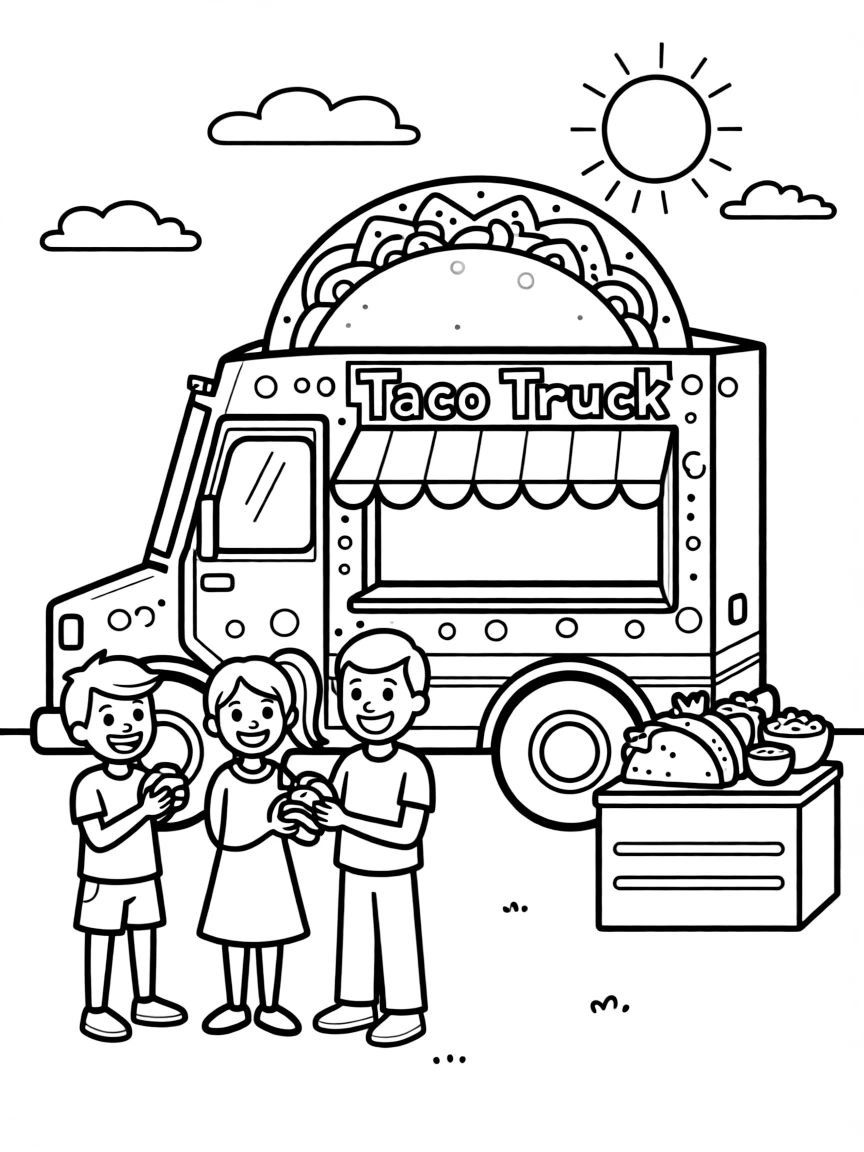 A delicious taco truck in Mexico with happy eaters.