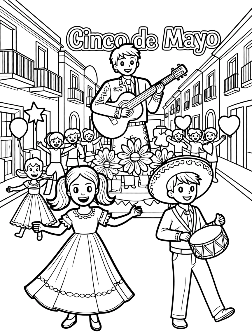 A festive Cinco de Mayo celebration in Mexico with dancing and parades.