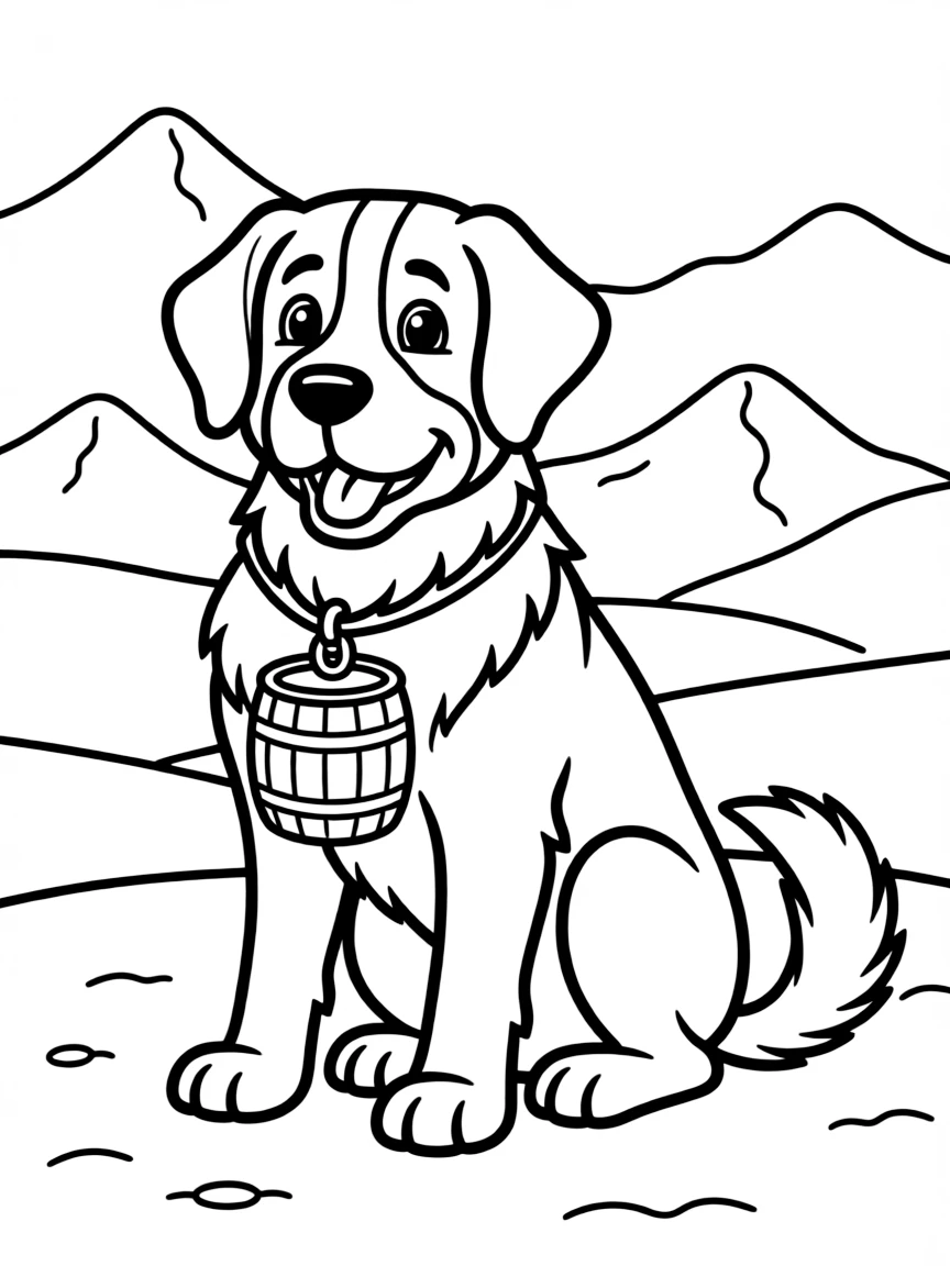 A friendly St. Bernard dog in Switzerland with a small barrel around its neck.