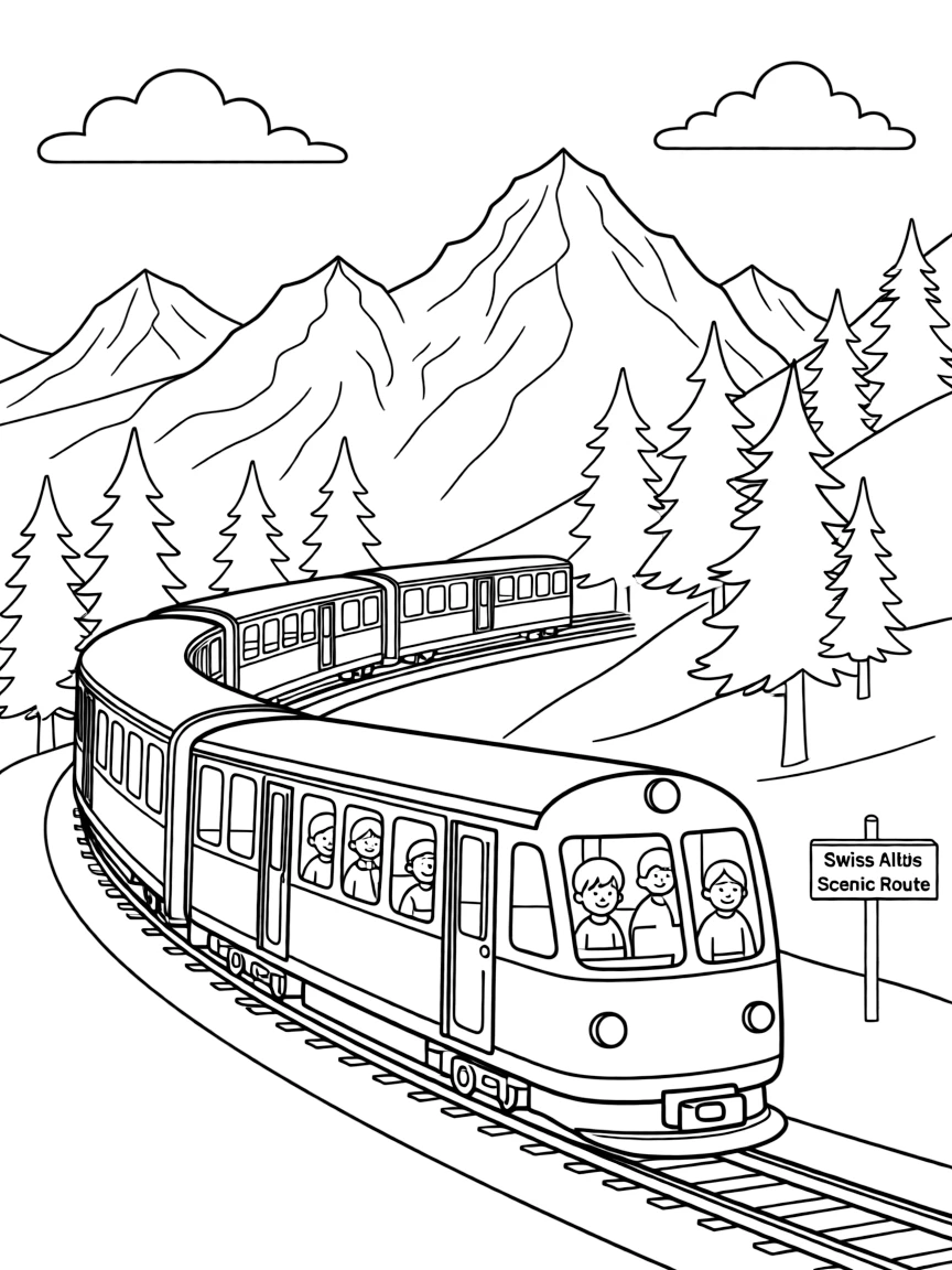 A scenic train ride through the Swiss Alps with stunning views.