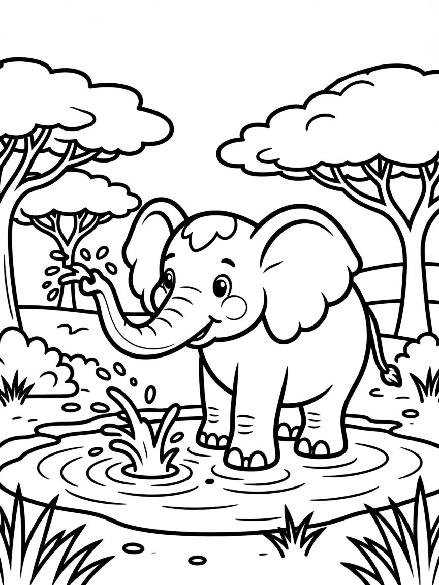 A friendly elephant splashing in a watering hole in South Africa.