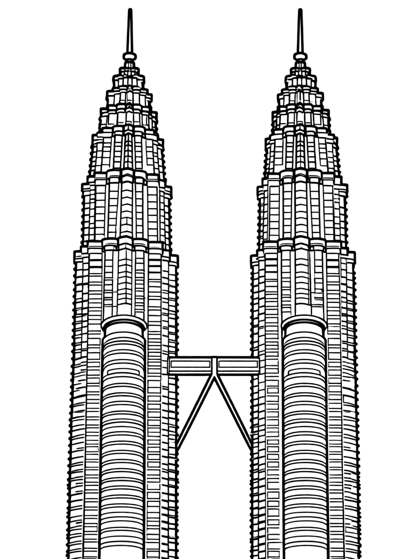 The Petronas Towers in Kuala Lumpur, Malaysia, connected by a skybridge.
