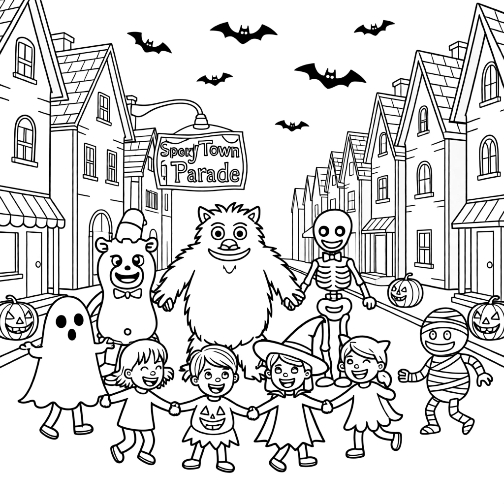 Classic Halloween Scene Kids Boys and Girls Dancing the Monster MASH at Spooky Town Parade