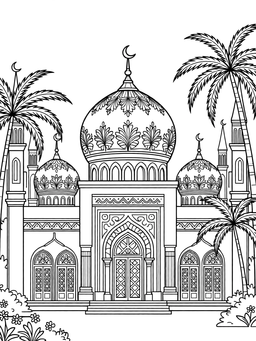 A beautiful mosque in Malaysia with intricate designs.
